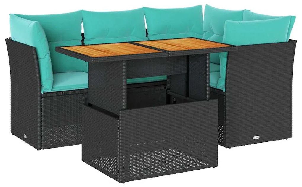 3326920 vidaXL Градински комплект с възглавници, 5 части, черен полиратан