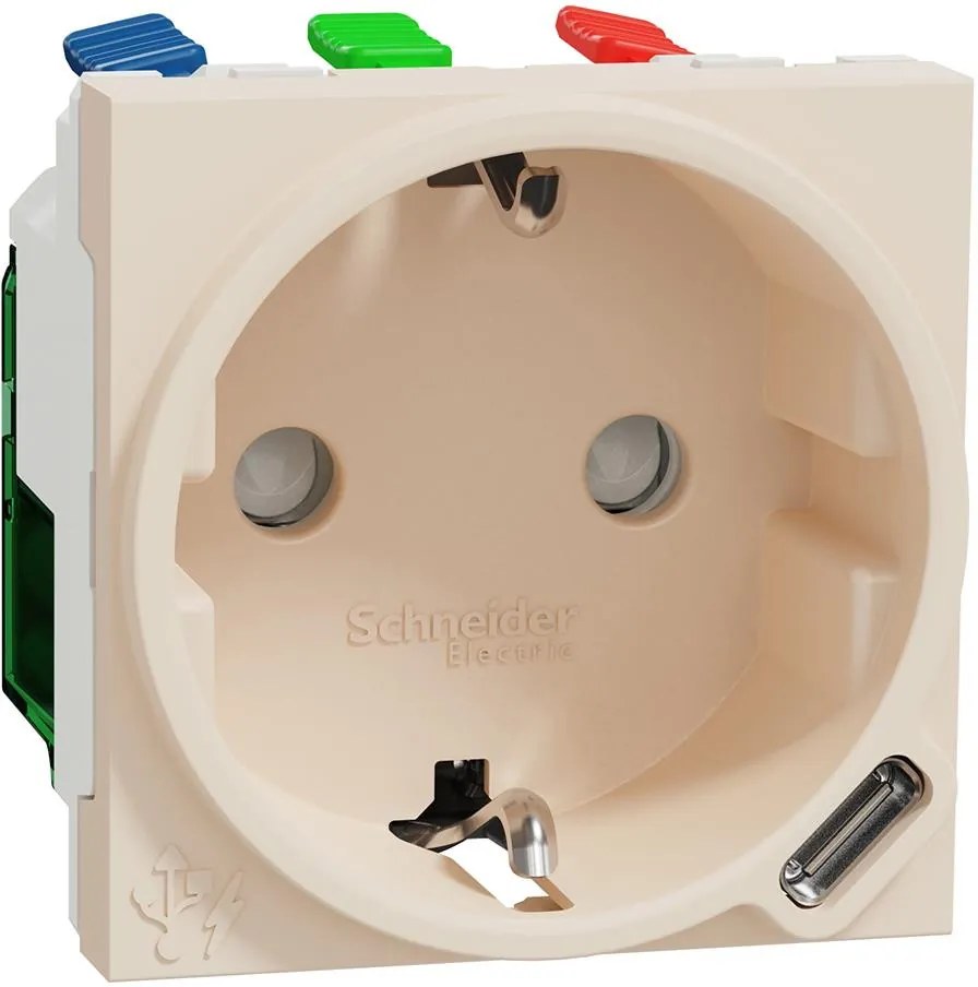 SE Контакт шуко с детска защита авт. и USB тип C 2 мод. цвят Крем Unica  - NU301744