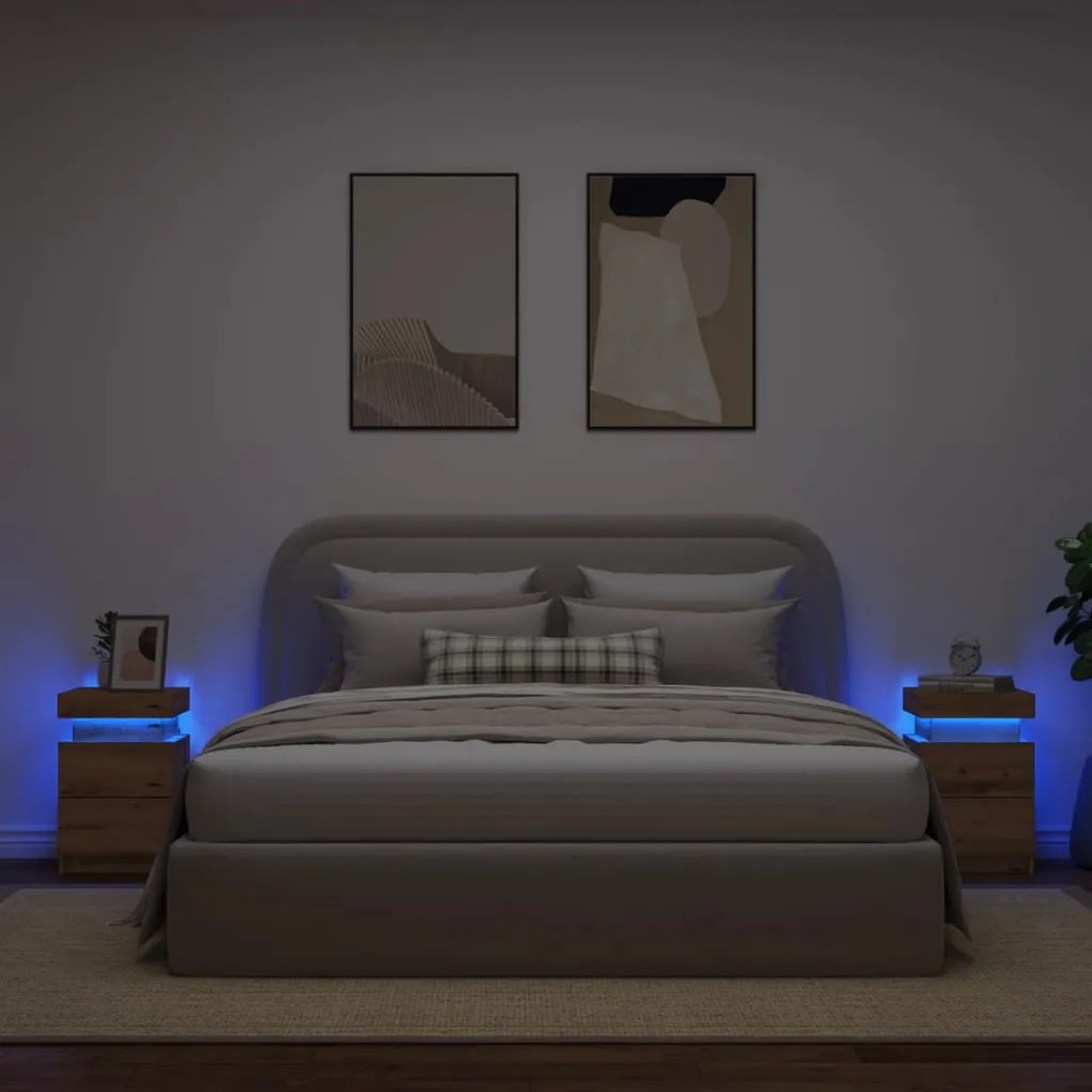 857657 vidaXL Нощни шкафчета с LED 2 бр, 35x39x55 см, инженерно дърво