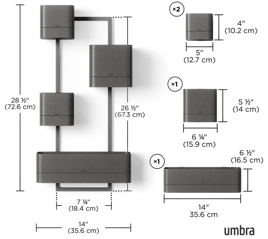Висящи пластмасови саксии за билки в комплект от 4 броя Cubiko - Umbra