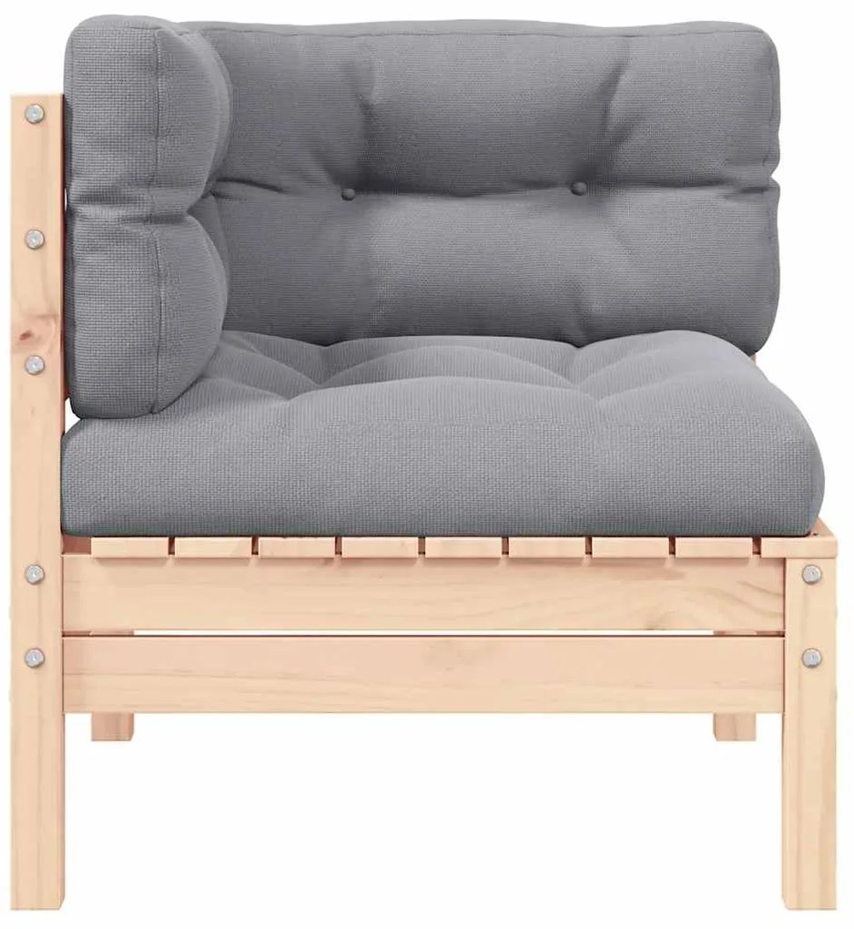 806627 vidaXL Градински ъглов диван със сиви възглавници, бор масив