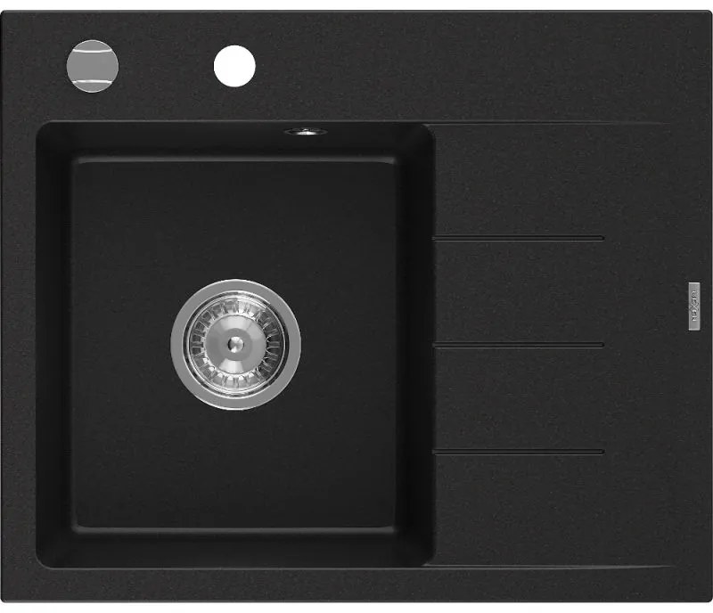 Mexen Ben гранитна кухненска мивка с 1 корито и плот, лява 600 x 500 мм, черна,