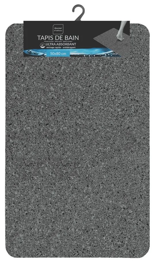 Антрацитен килим за баня 50x80 cm Granite – douceur d'intérieur