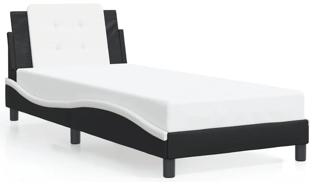 3208154 vidaXL Рамка за легло без матрак Zadar, черна, бяла, 90x190 см изкуствена кожа