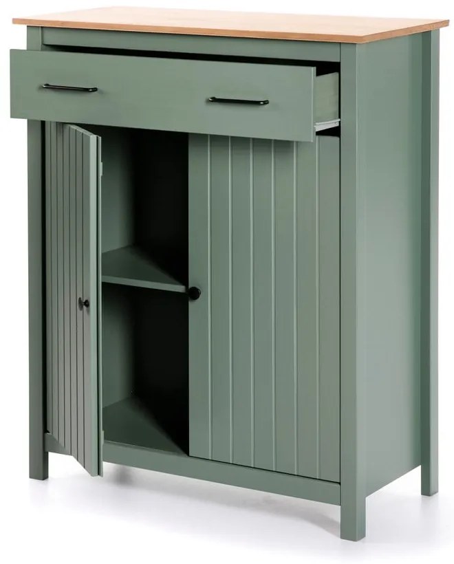 Зелен/естествен висок скрин от масивен бор 90x110 cm Miranda – Marckeric