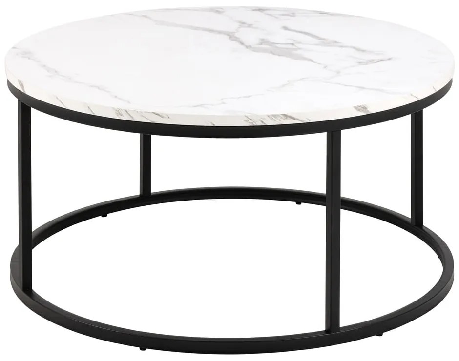 Бяла кръгла масичка за кафе с плот от имитация на мрамор ø 80 cm Spiro – Actona