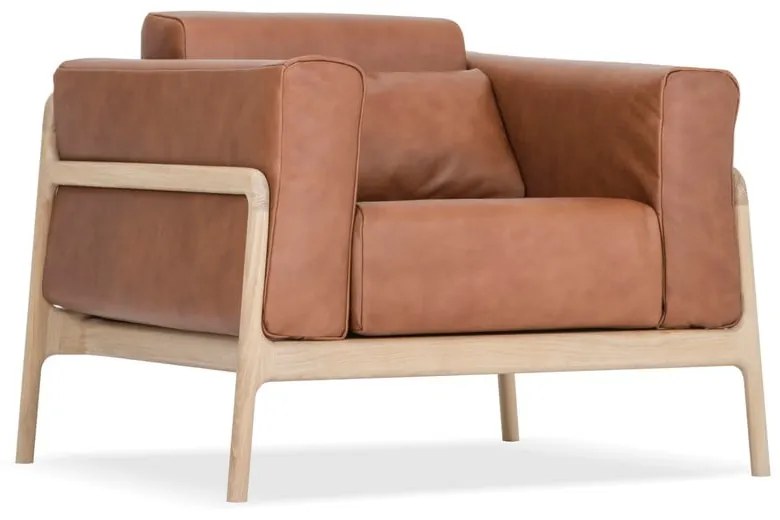 Кресло от коняк кафява биволска кожа с масивна дъбова конструкция Fawn - Gazzda