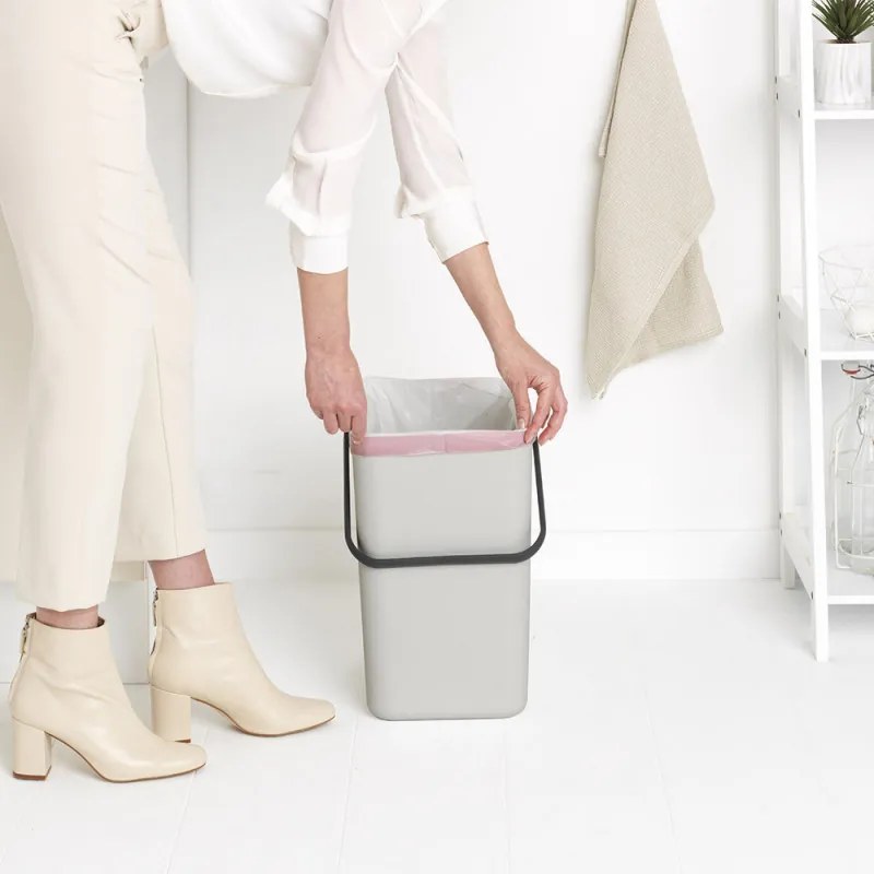 Кош за разделно събиране на боклук Brabantia Sort&Go 1005521, 25 л, Дръжка, Възможност за стенен монтаж, Светлосив