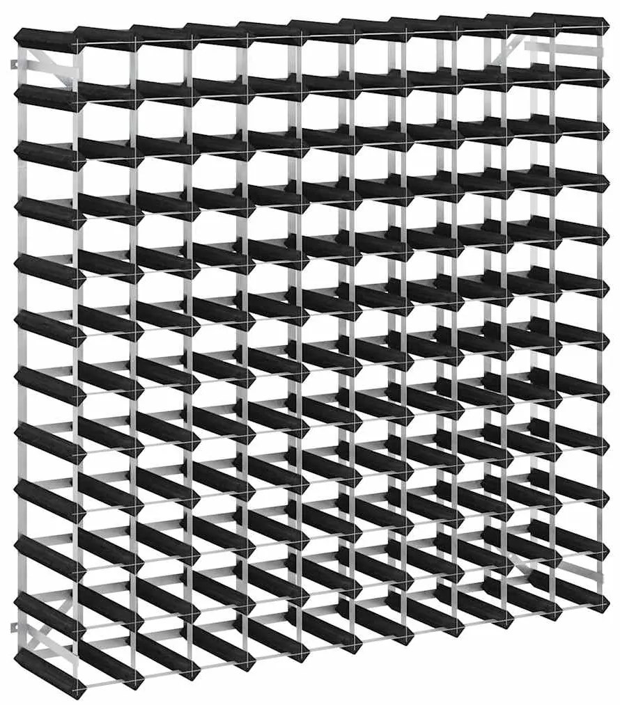 325917 vidaXL Стойка за вино за 120 бутилки, черна, масивна борова дървесина