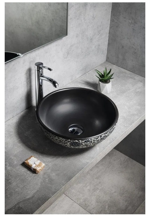 Черна керамична кръгла мивка ø 41 cm Priori – Sapho