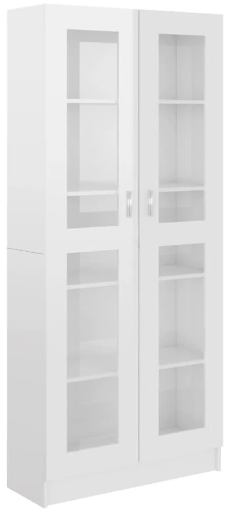 802774 vidaXL Шкаф витрина, бял гланц, 82,5x30,5x185,5 см, ПДЧ