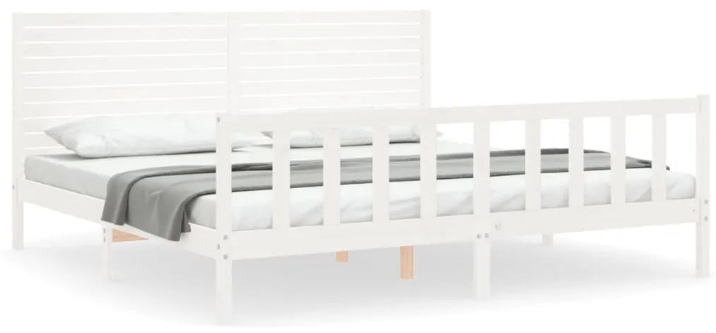 3193222 vidaXL Рамка за легло с табла бяла Super King Size дърво масив