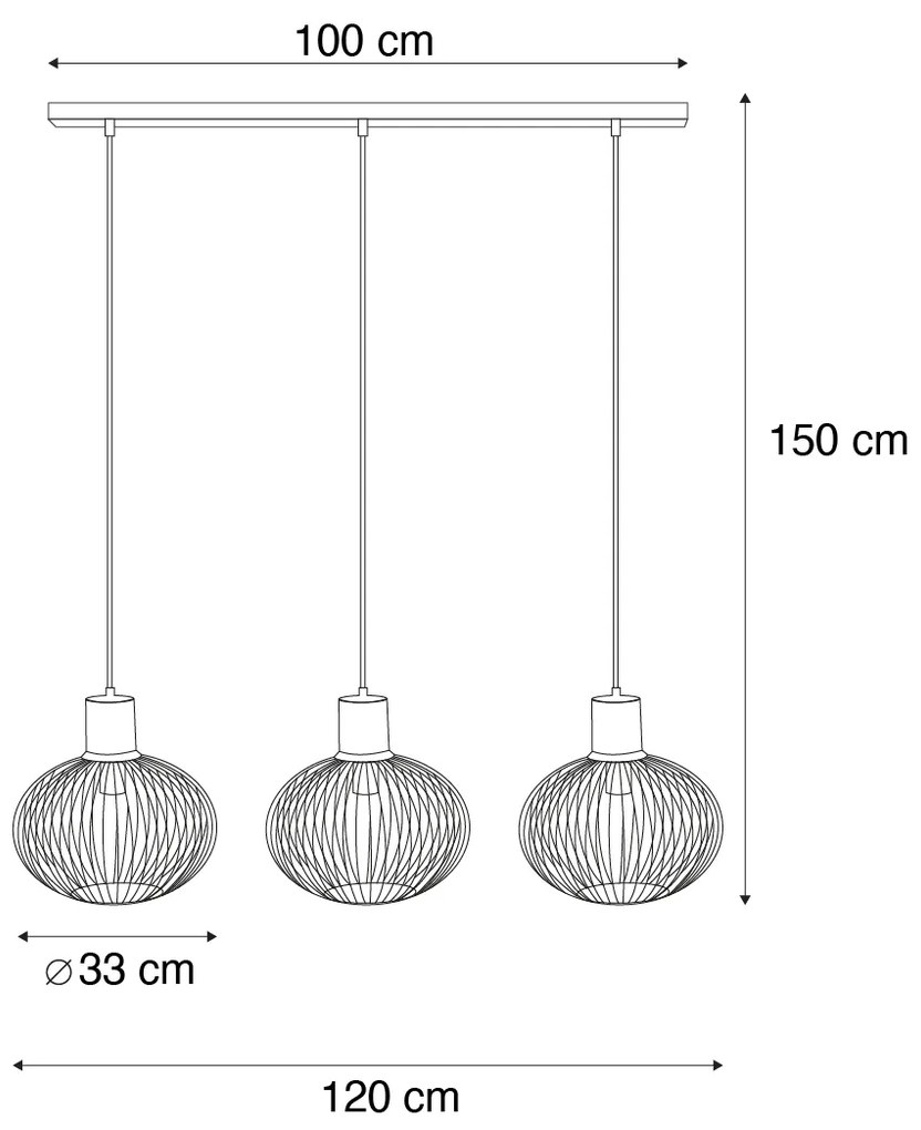 Модерен висящ лампион от тел черен с бежово 3 светлини - Gila