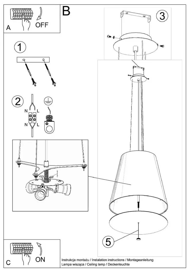 Черна висяща лампа със стъклен абажур ø 50 cm Tresco - Sollux