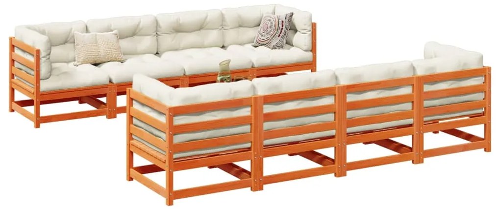 3299355 vidaXL Градински комплект диван от 9 части, восъчнокафяв, бор масив