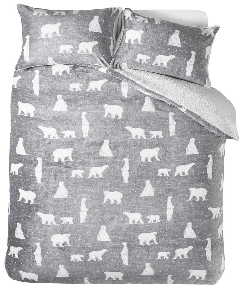Сиво двойно спално бельо от шерпа 200x200 cm Cosy Polar Bear – Catherine Lansfield