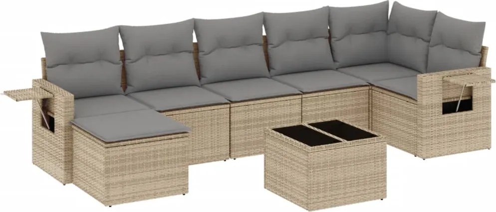 3252826 vidaXL Градински диван с възглавници, 8 части, бежов полиратан
