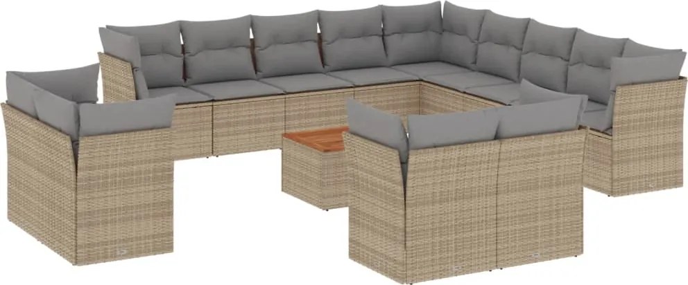 3256290 vidaXL Градински диван с възглавници 14 части бежов микс полиратан