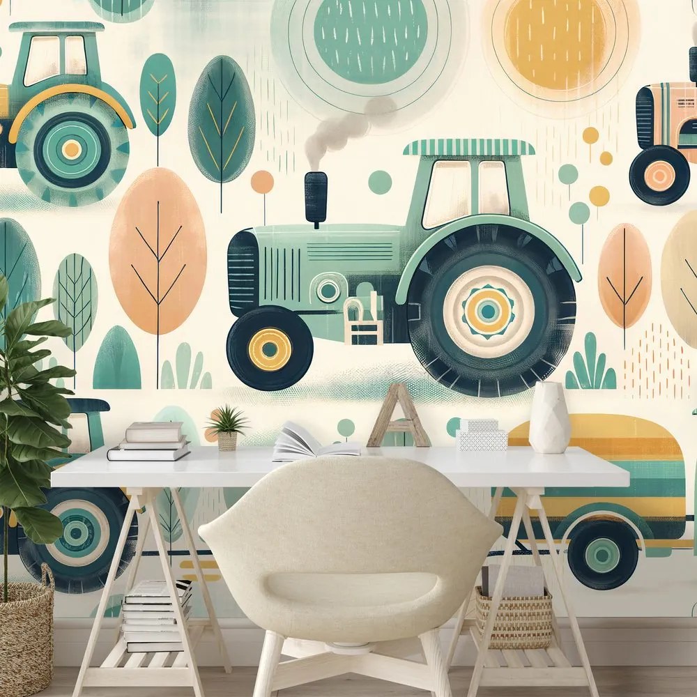 Самозалепващ тапет – Детски трактори в пастелни цветове