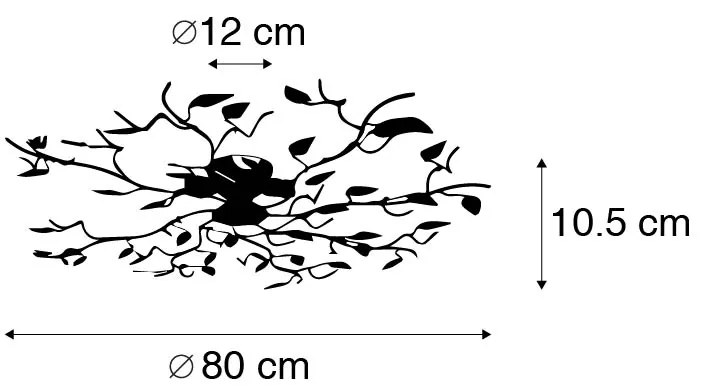 Винтидж плафон черен със злато 80 см 4 лампи - Foglie