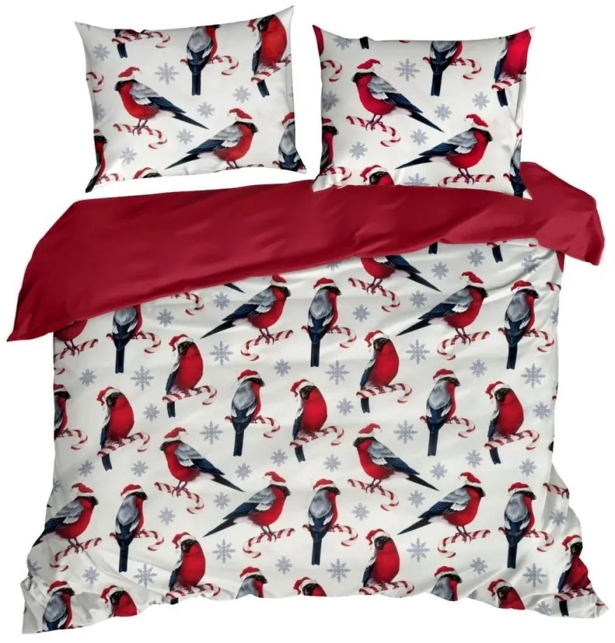 Коледни чаршафи от микрофибър - бяло-червени с птички и зимен десен 3 časti: 1ks 160x200 + 2ks 70x80