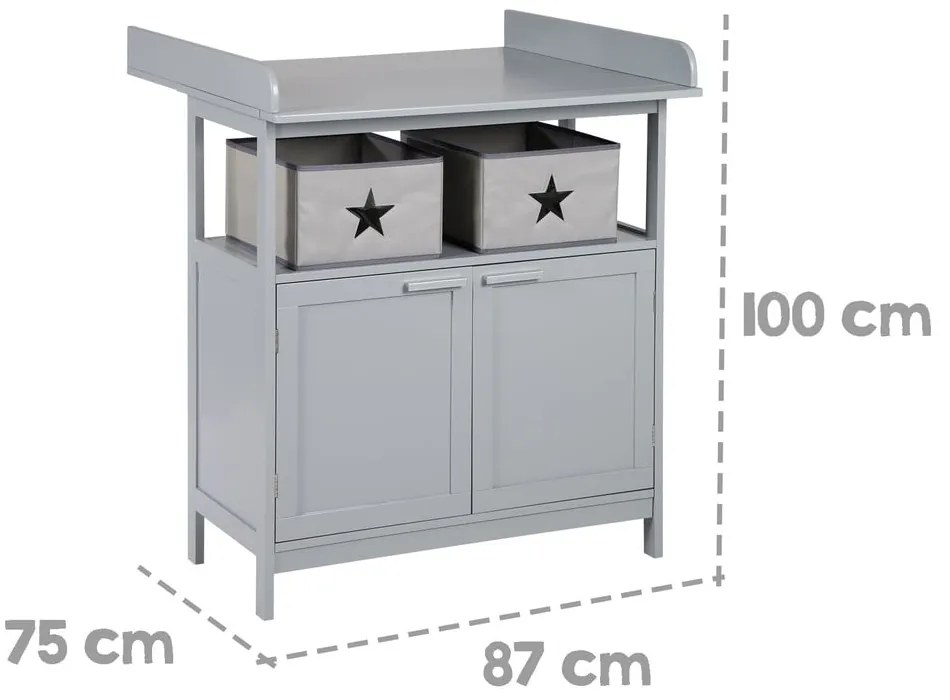 Сив детски скрин с маса за преповиване 87x100x75 cm Hamburg – Roba