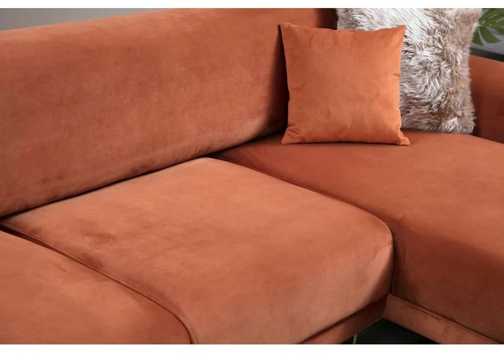 Оранжево-кафяв ъглов разтегателен диван с кадифена повърхност , десен ъгъл Image - Artie