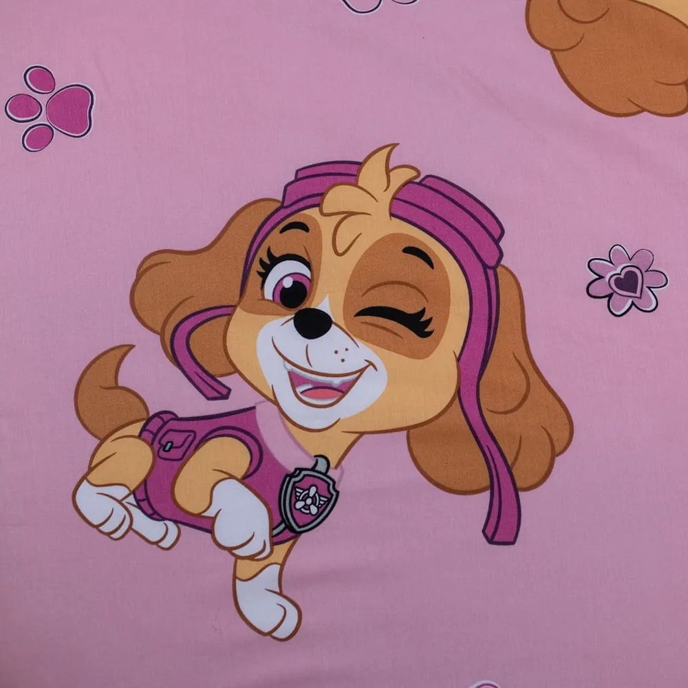 Розов еластичен единичен памучен детски чаршаф 90x200 cm Paw Patrol – Jerry Fabrics