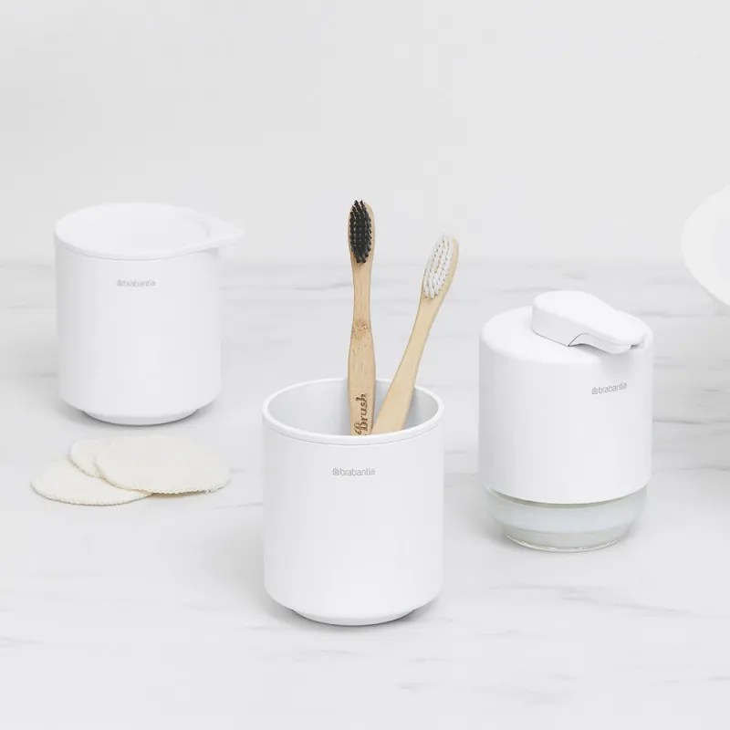 Стойка за четки за зъби Brabantia MindSet 1005685, Лесно почистване, Широк отвор, Минерално покритие, Бял