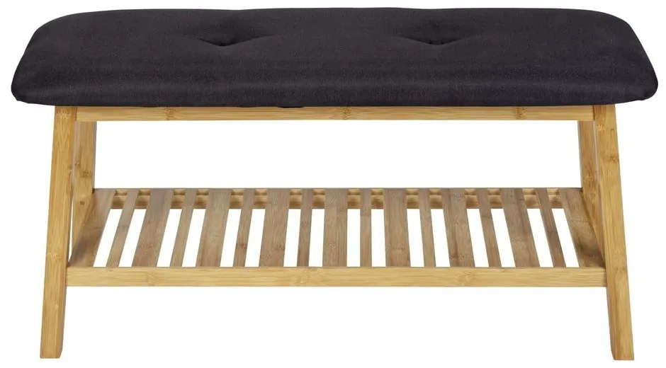 Черен/естествен бамбуков стелаж за обувки с пейка Ecori - Wenko