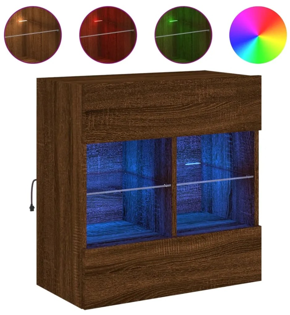 837098 vidaXL Стенен ТВ шкаф с LED осветление, кафяв дъб, 58,5x30x60,5 см