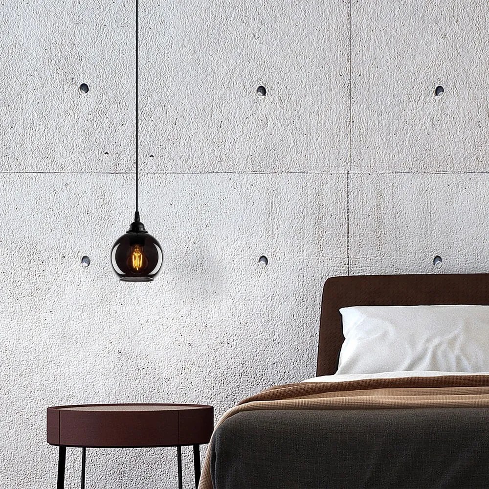 Черно висящо осветително тяло със стъклен абажур ø 15 cm Smoked – Opviq lights