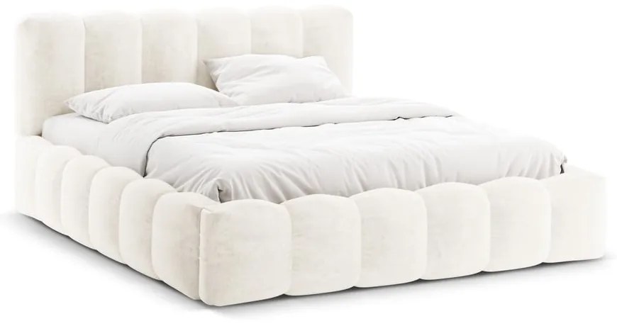 Кремаво двойно тапицирано легло с място за съхранение с включена подматрачна рамка 200x200 cm Lupine – Micadoni