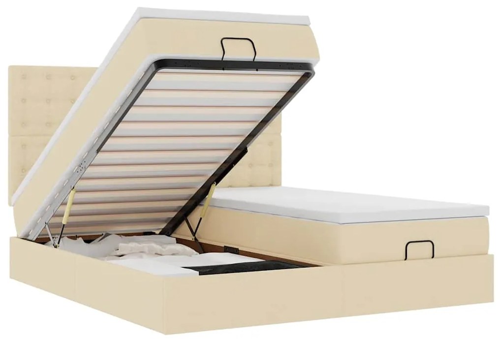 3313732 vidaXL Османска легло с матраци, кремаво, 160x200 см, плат