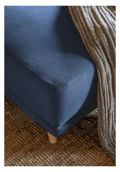 Тъмносин ъглов разтегателен диван от велур (променлив) Lazy Lukka - Miuform