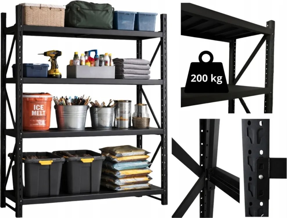 Метален стелаж за склад, гараж и работилница - 800 кг, 4 рафта 200x200x60