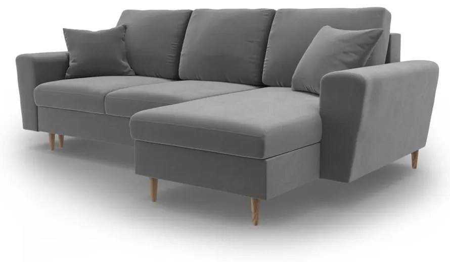 Светлосив кадифен разтегателен ъглов диван с място за съхранение Kyoto – Cosmopolitan Design