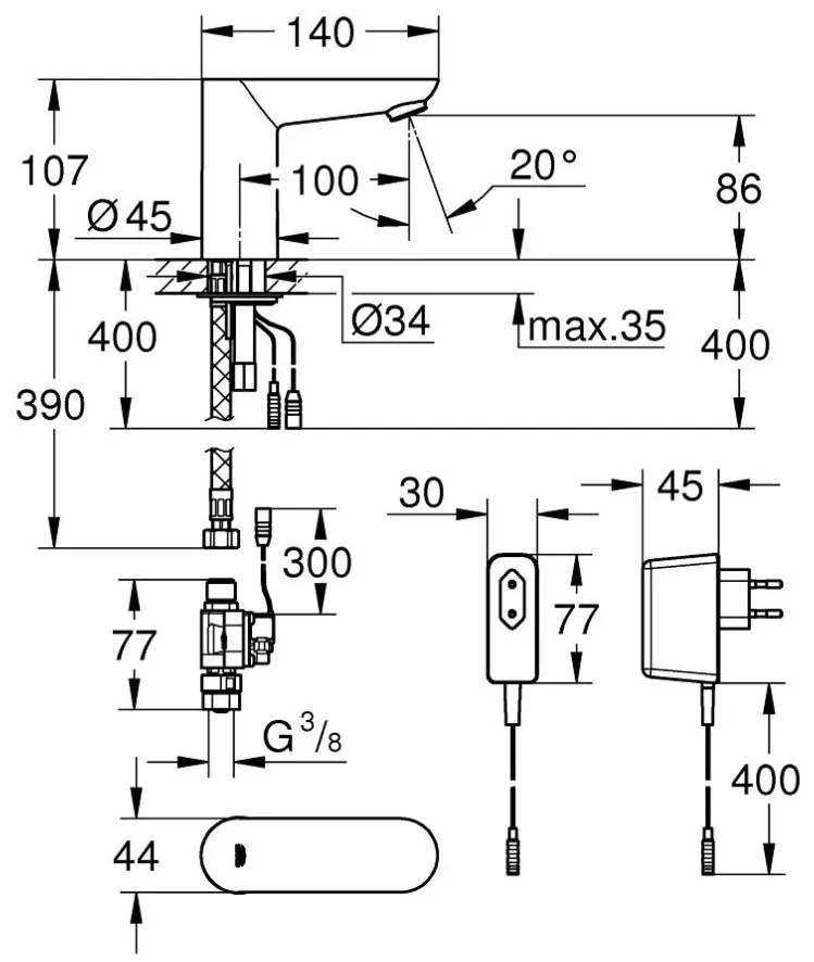 Electronic mixer wash Тоалетна Grohe Euroeco Cosmopolitan E