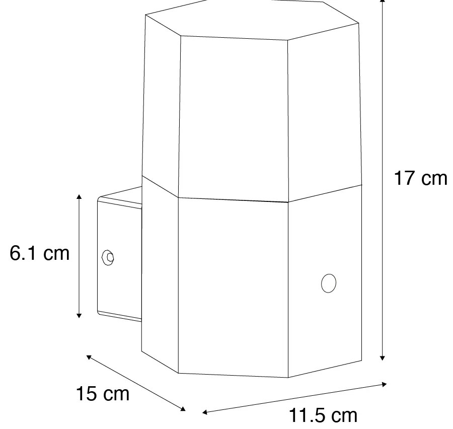 Външна стенна лампа черна с опушено стъкло шестоъгълник и сензор за здрач - Denmark
