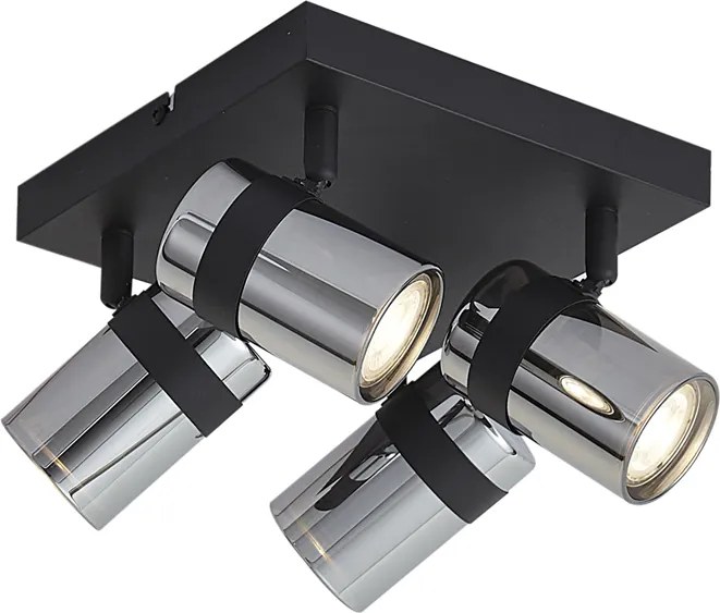 Черен плафон с димно стъкло с 4 светлини, въртящ се и накланящ се - Gianni