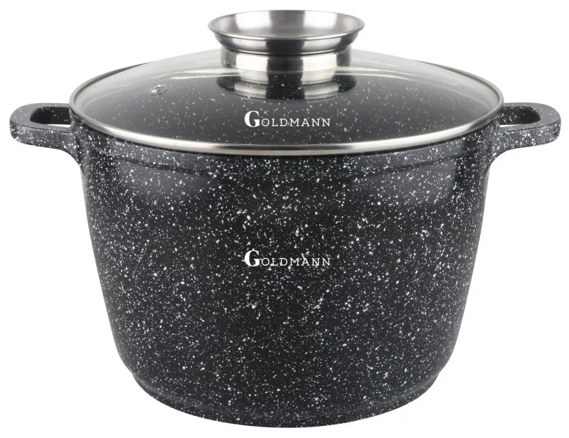 Дълбока тенджера Goldmann GM-0628, 10L, 28см, Мраморно покритие, Индукция, Черен