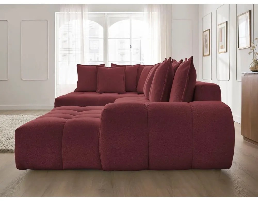 Бордо шенилов сгъваем/с място за съхранение ъглов диван (ляв ъгъл/U форма) Everest – Bobochic Paris