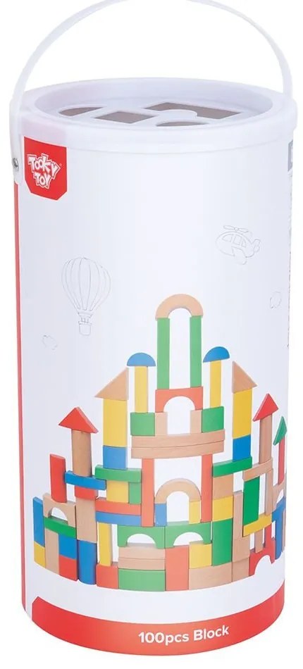 Tooky Toy - Дървен конструктор в кофа-сортер, 100 части TH467