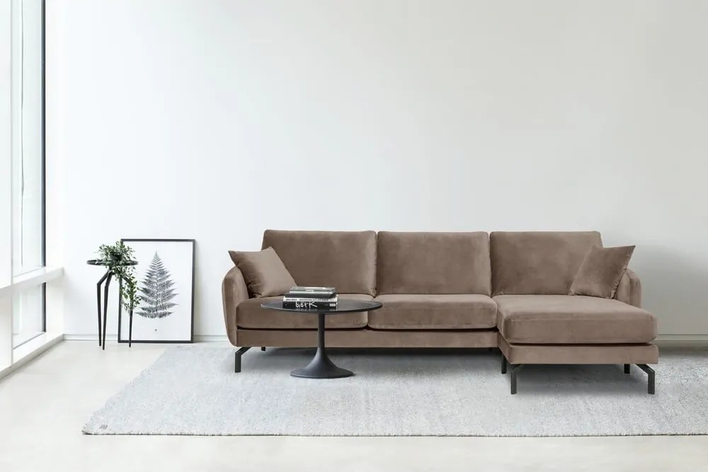 Кафяво-бежов ъглов диван от кадифе (десен ъгъл) Magic - Scandic