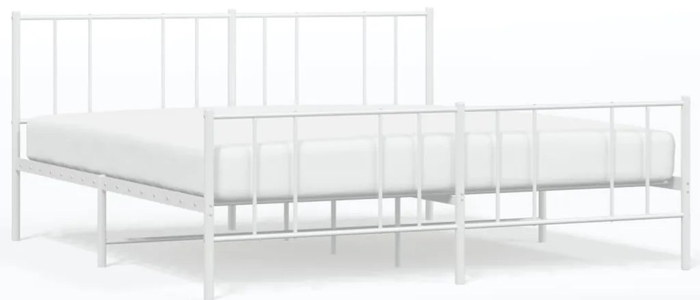 352554 vidaXL Метална рамка за легло с горна и долна табла, бяла, 200x200 см