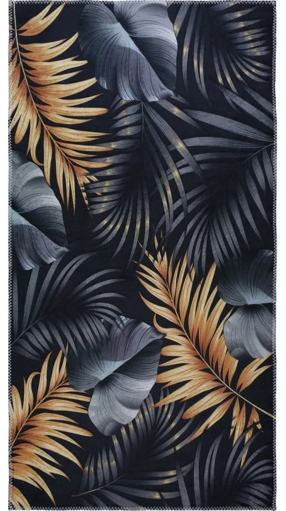 Тъмносин и златист килим подходящ за пране 120x180 cm Midnight Leaves – Vitaus