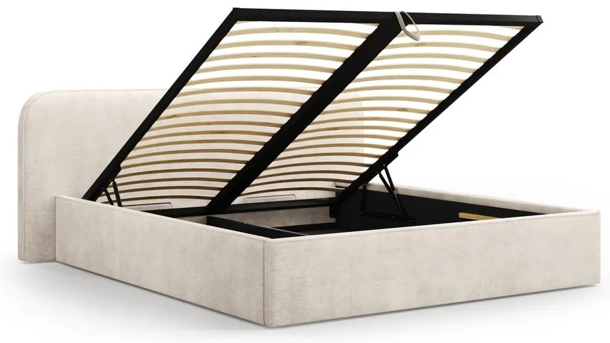 Бежово двойно тапицирано легло с място за съхранение с включена подматрачна рамка 200x200 cm Elizabeth – Micadoni