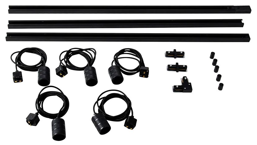 Модерна релсова система с 5 висящи лампи черна 1-фазен - Iconic Cavalux