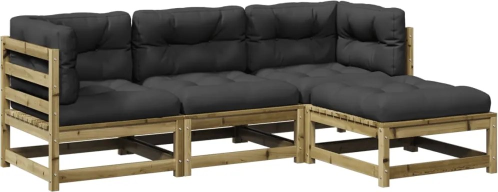 3295817 vidaXL Градински комплект с възглавници, 4 части, импрегниран бор