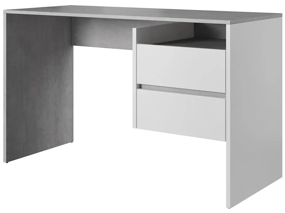 Писмено бюро с чекмеджета MARLO — бетонно сиво/бяло